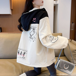 拼色工装棉服外套女2025新款韩版初高中学生羊羔绒冲锋衣休闲棉衣