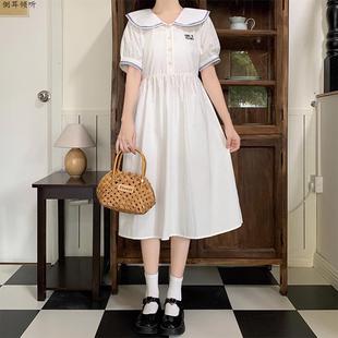 娃娃领连衣裙少女夏装初高中学生减龄学院风甜美日系白色中长裙子