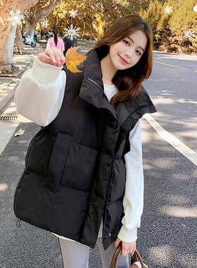 黑色羽绒棉马甲外套女秋冬20