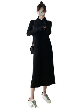 韩版长款显瘦针织面料舒服柔软
