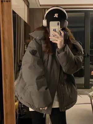 灰色爱心羽绒棉服女短款203冬