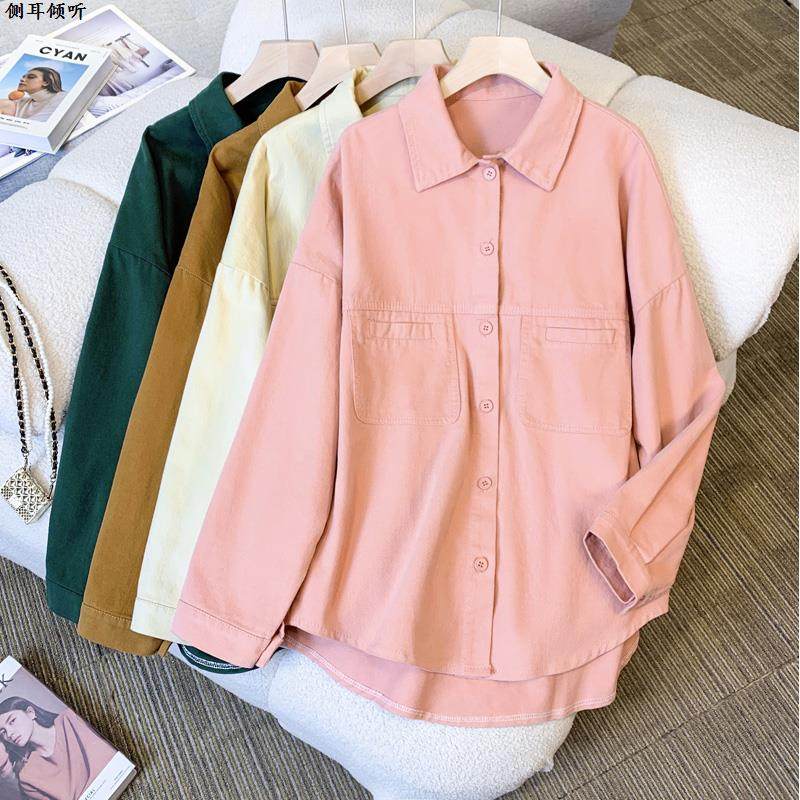 糖果色牛仔衬衫外套女早春秋季2025新款休闲宽松外搭中长薄款衬衣