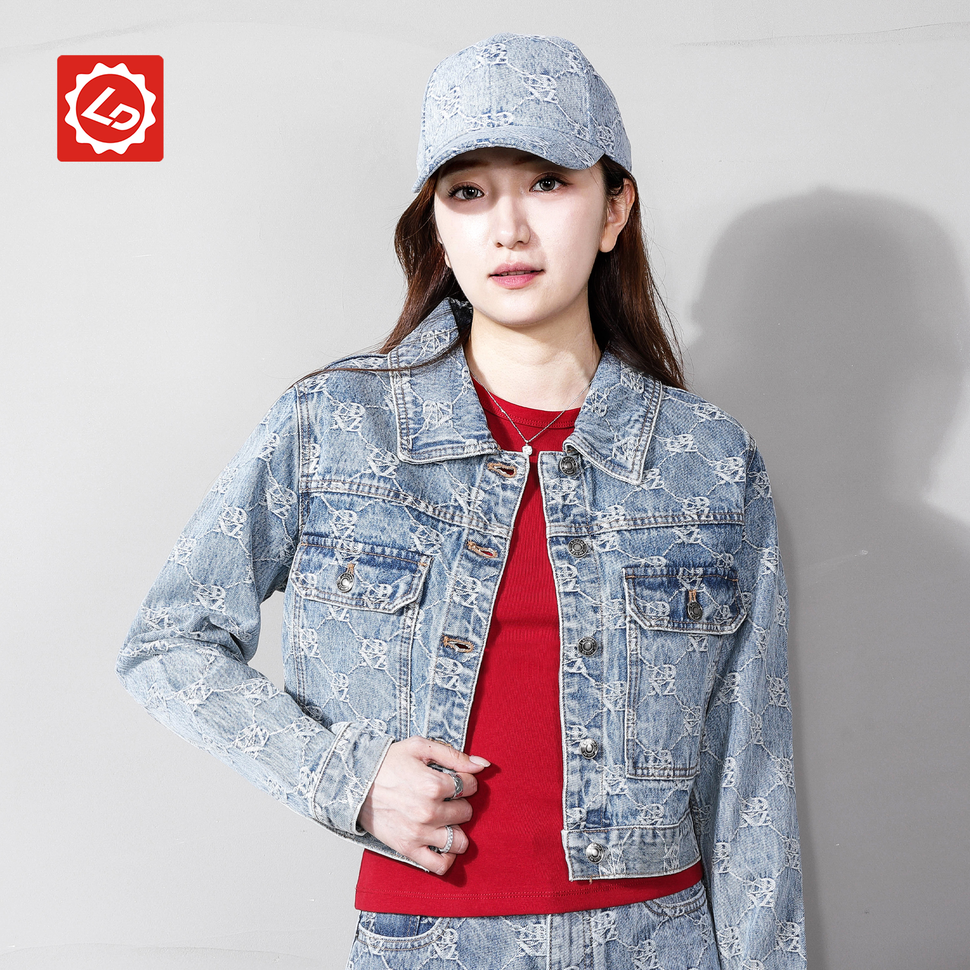 EA5106NZY唠叨牛仔定制提花LOGO牛仔短外套套装复古港味女装上衣