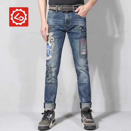 [小脚]BD233唠叨牛仔裤秋冬季彩绘老虎刺绣微弹修身小脚潮牌裤子