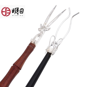 明日 纯银壶盖叉铁壶叉盖置 壶盖托龙头日本铜壶银壶茶具配件