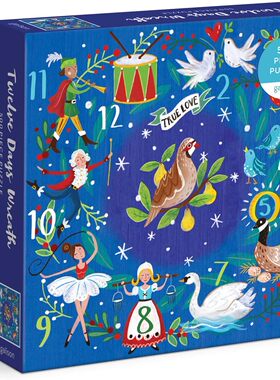 正品包邮 美国Galison进口成人益智拼图71194十二天圣诞花环500片