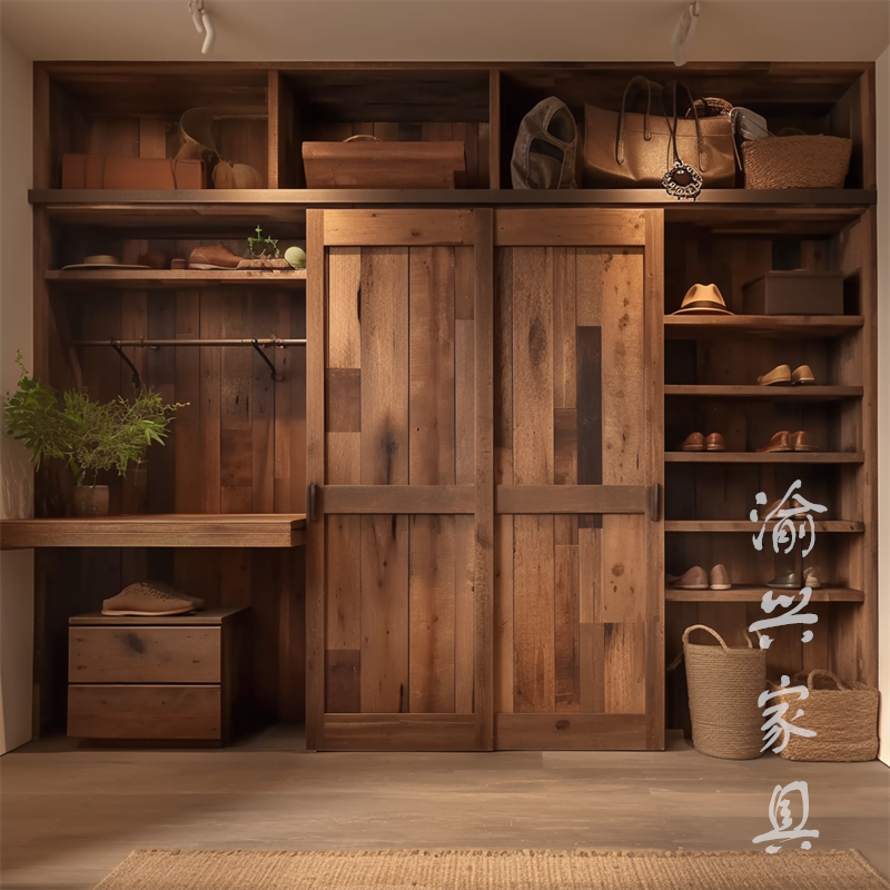 侘寂风 全屋定制半开放衣柜 别墅家具卧室衣柜 定做实木衣柜