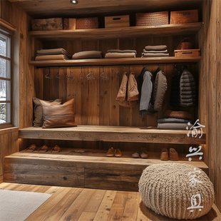 侘寂风实木储物柜 定制玄关柜 收纳柜阳台柜民宿别墅玄关衣帽柜