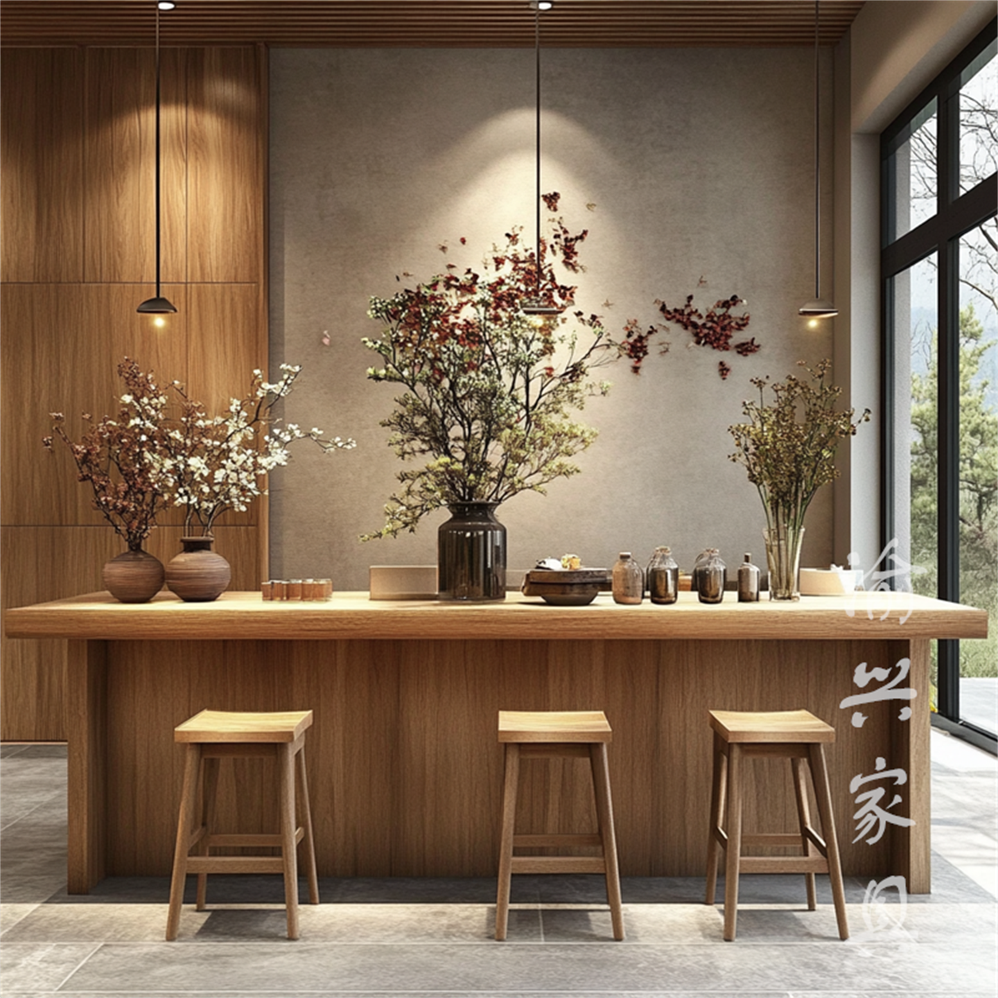 侘寂风岛台餐桌一体 家用实木餐桌椅子组合 定制复古原木色餐桌椅,住宅家具,岛台餐桌,淘宝优惠券,粉丝福利购,淘宝优惠卷