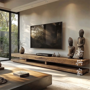 侘寂风实木电视柜 客厅家用落地柜 原木风民宿酒店源兴堂电视柜