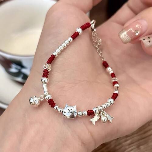 猫咪小鱼红绳本命年手链女轻奢小众设计高级感编织红手绳小众