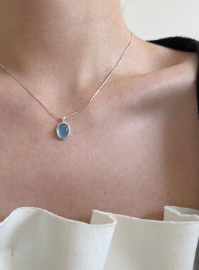 女项链锁骨天然链海蓝宝风小众月光石吊坠百搭高级感ins批发椭圆