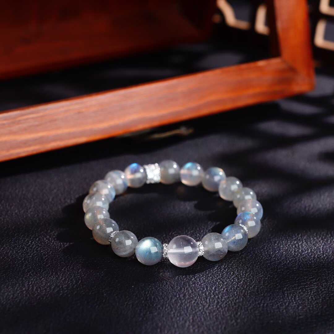 灰月光水晶手链DIY原创创意设计白水晶白水晶手串纯天然真品100%