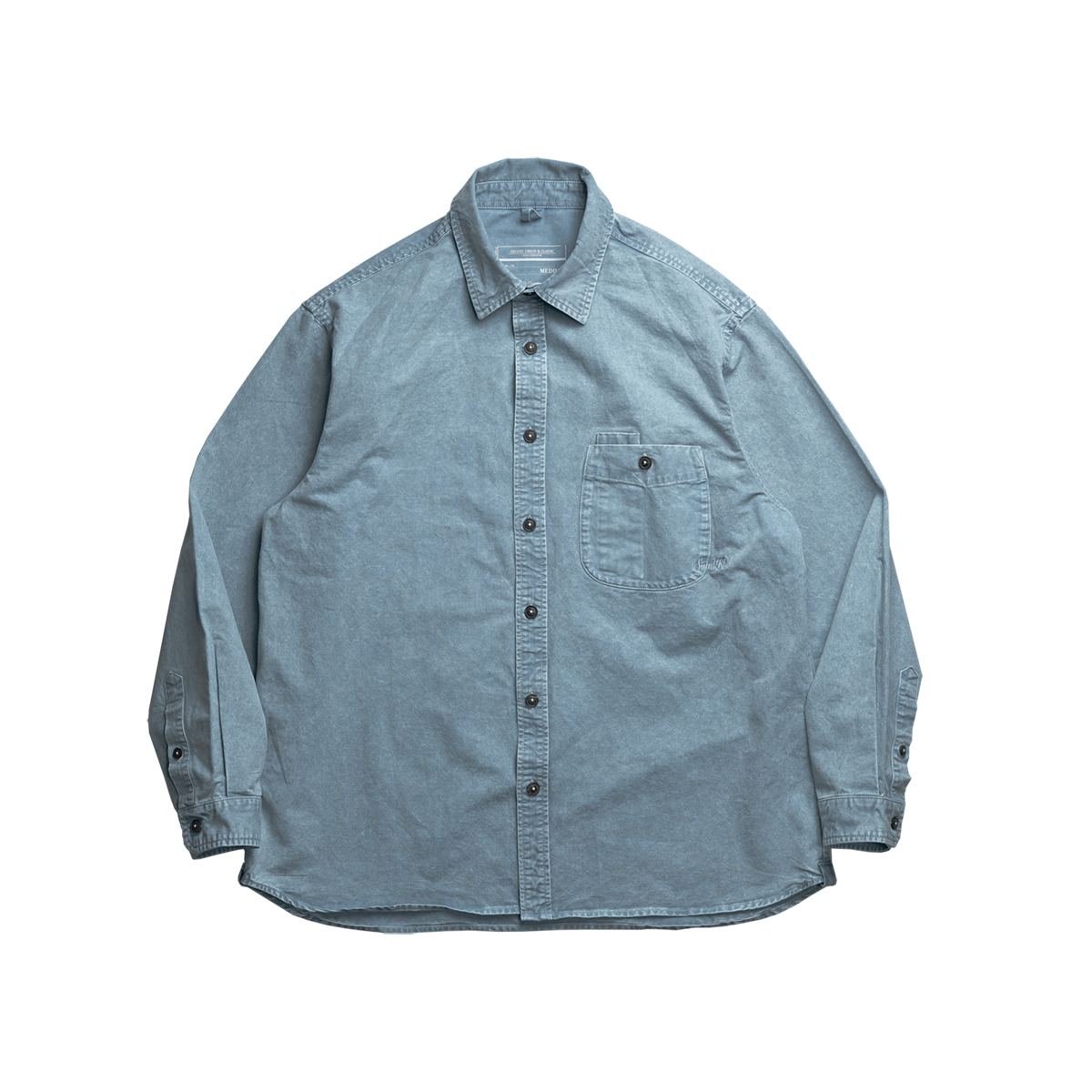 STRL clean fit 仿牛仔洗水廓形宽松结构口袋长袖衬衫