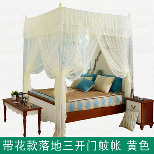 不锈钢加粗加厚支架方顶宫廷公主风纹 速发三门蚊帐卧室家用落地式
