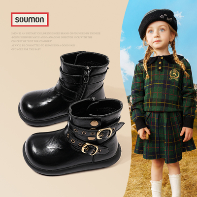 皮带扣马丁靴女童短靴宝宝单靴
