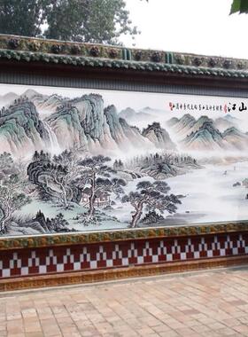 户外庭院门头匾迎门墙瓷砖壁画福中堂农村国画山水影壁墙室外大门