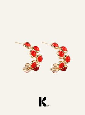 KEYT红色透明珠珠耳环