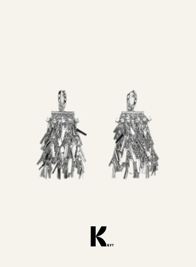 KEYT银色方条流苏耳环