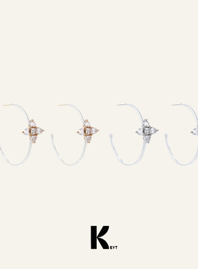 KEYT原创“old money”金银双色十字锆石白色耳圈
