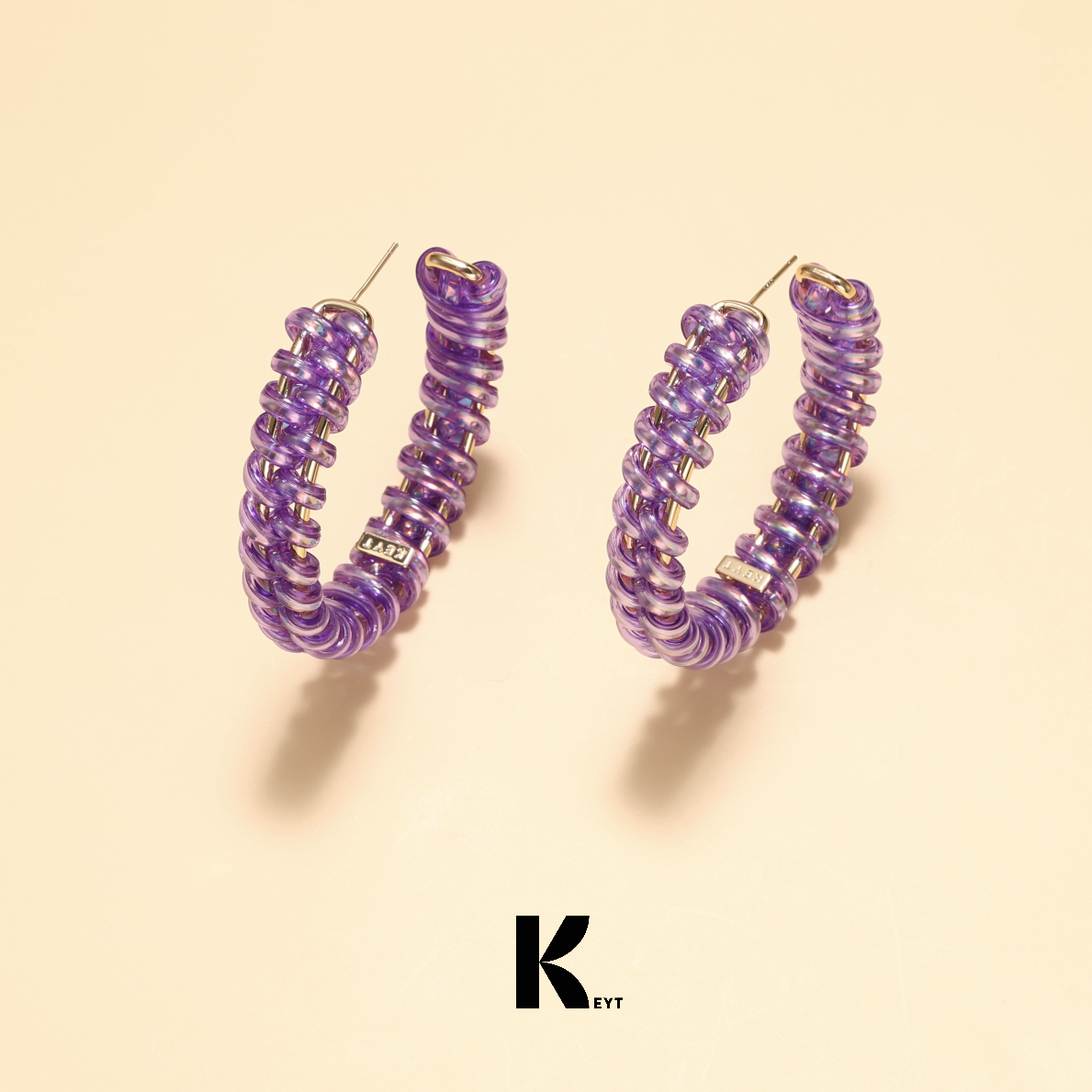 KEYT 原创编织耳圈超大夸张造型欧美手工紫色大麻花耳圈A177