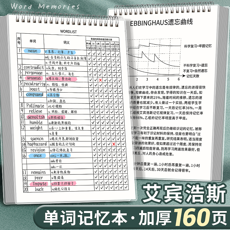 英语单词本记忆艾宾浩斯记忆曲线大学生考研默写记背神器生词纸笔记本