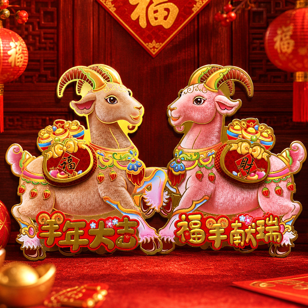 2027羊年立体生肖门贴