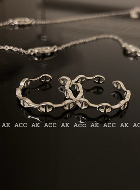 925通体纯银不掉色韩国博主同款猪鼻子链条开口调节戒指超细叠戴