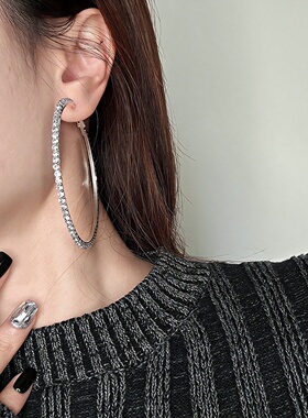 高级感金属水钻镶钻耳圈女耳环网红个性夸张耳坠韩国时尚潮耳饰品