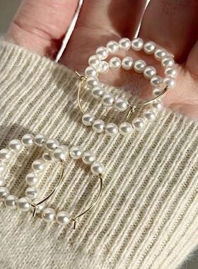 韩国简约高级感复古珍珠圆圈耳环女2026新款小众设计气质耳钉耳饰