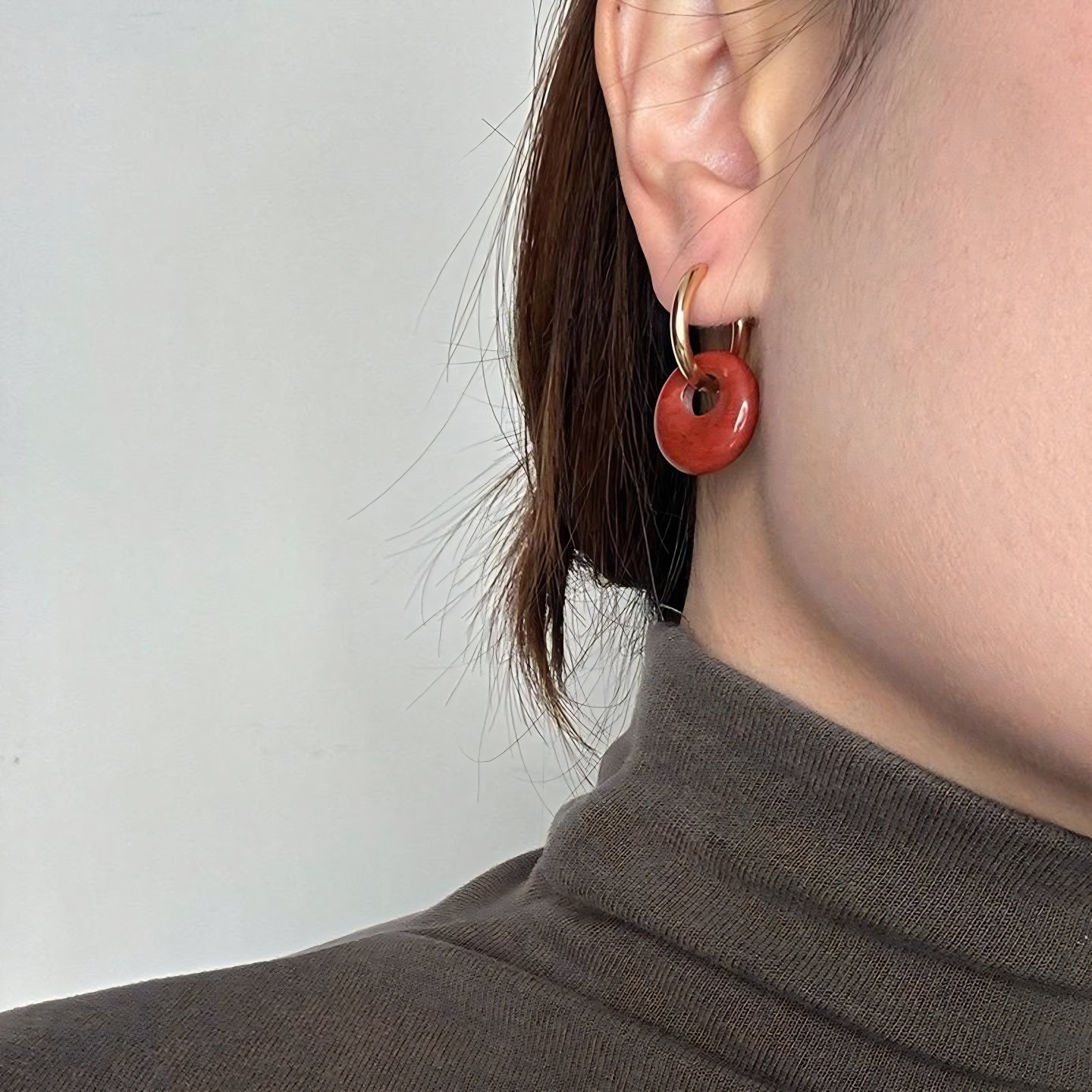 天然石圆形耳扣小众设计高级感