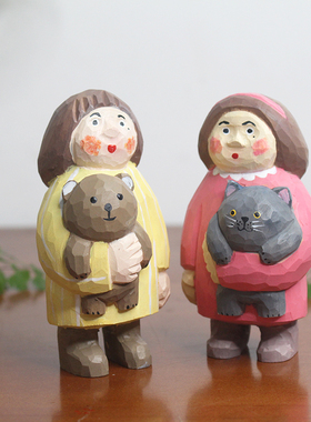 木雕娃娃摆件卡通可爱女孩