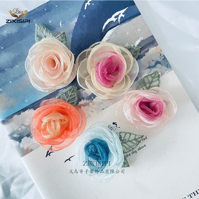 欧根纱山茶花立体烧边花配件