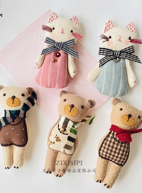 复古布艺公仔卡通玩偶猫咪小熊发夹饰品DIY帽子包包辅料/M1066