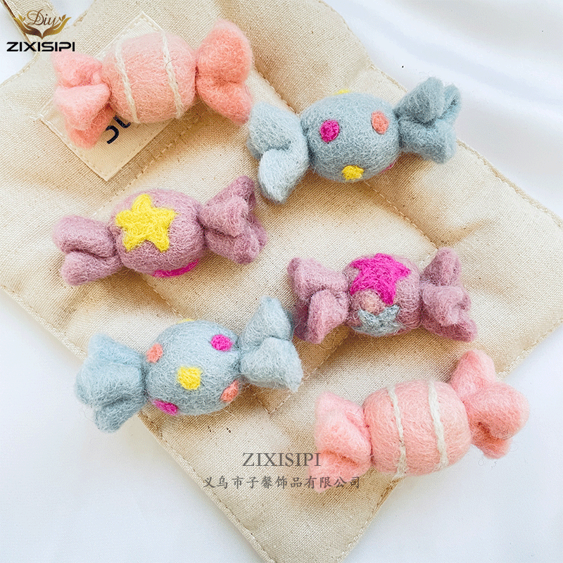 韩系软萌羊毛毡糖果胸针发夹