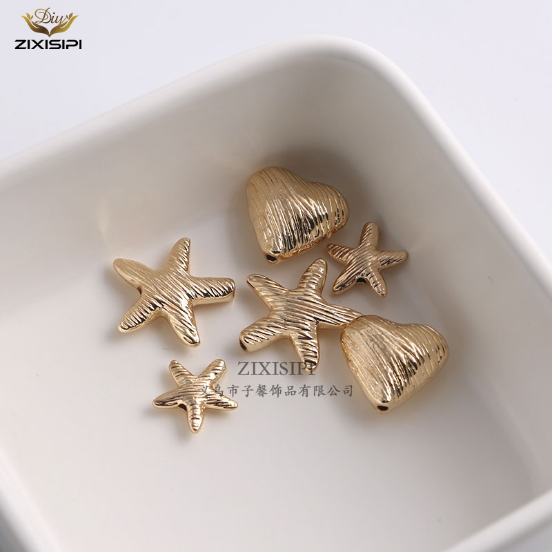 金色拉丝海星爱心隔珠 diy手工饰品配件星星水晶手串材料/M0909