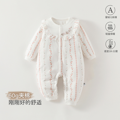 秋冬婴儿夹棉连体衣哈衣秋冬保暖外出棉服连身衣居家哈衣宝宝爬爬