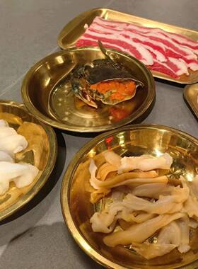 海天盛宴集市海鲜自助火锅铁盘金色盘密胺餐具不锈钢盘子汤碗方盘