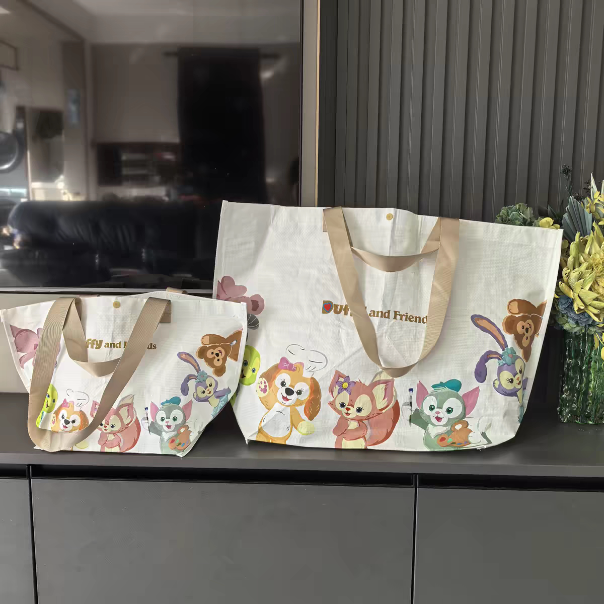 卡通购物袋少女心单肩背手提袋大中号编织袋环保防水买菜手提袋子