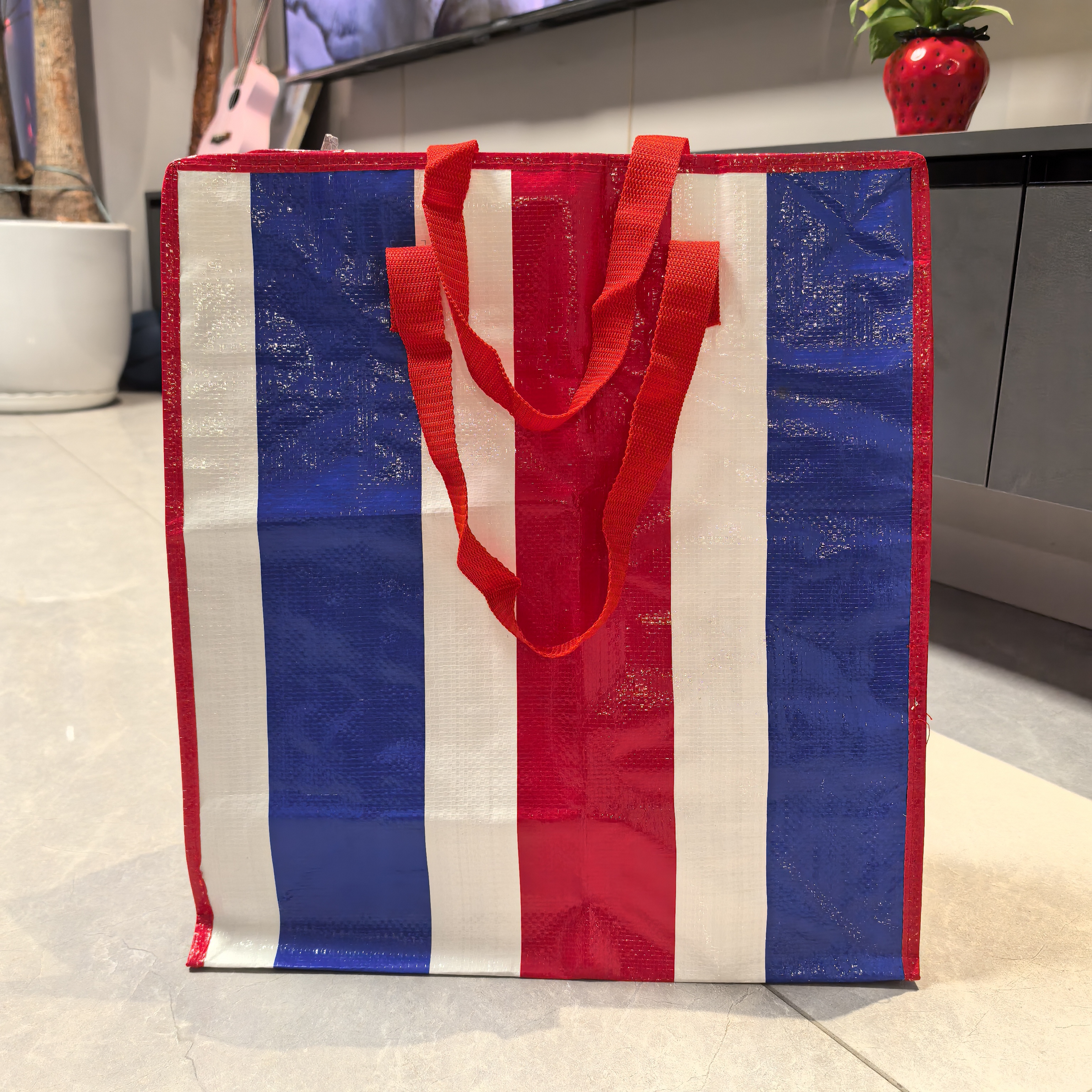 手提编织袋袋拉链大容量棉被袋时尚条纹便携搬家打包收纳袋环保袋