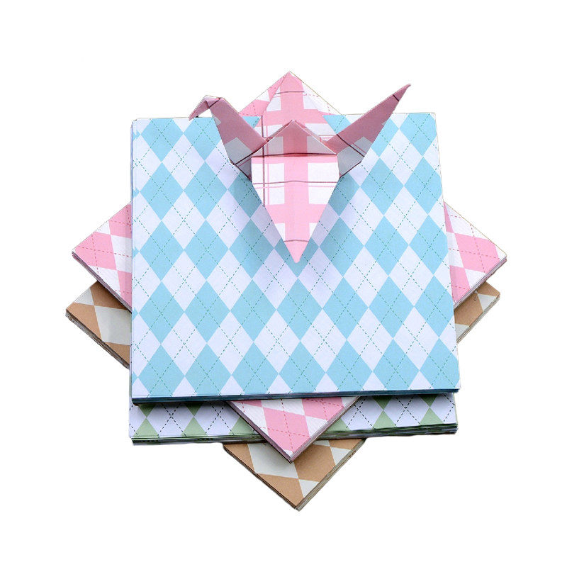 格子印花正方形折纸格调蓝色绿色粉色渐变叠千纸鹤15厘米手工制作