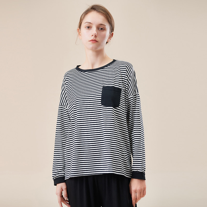 순수 코튼 긴팔 티셔츠 여성 가을 겨울 캐주얼 홈웨어 탑 싱글 스트 라이프 얇은 루즈 버전 잠옷 바닥 셔츠