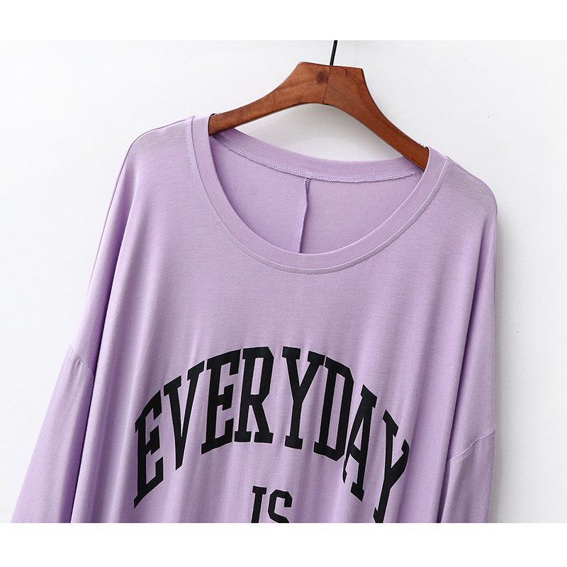 여성을위한 모달 잠옷 2022 새로운 여름 얇은 느슨한 대형 중간 길이 스커트 라운드 넥 홈웨어