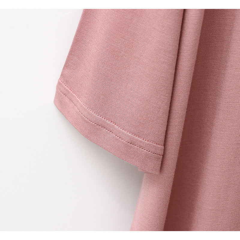 여성을위한 모달 잠옷 2022 새로운 여름 얇은 느슨한 대형 중간 길이 스커트 라운드 넥 홈웨어