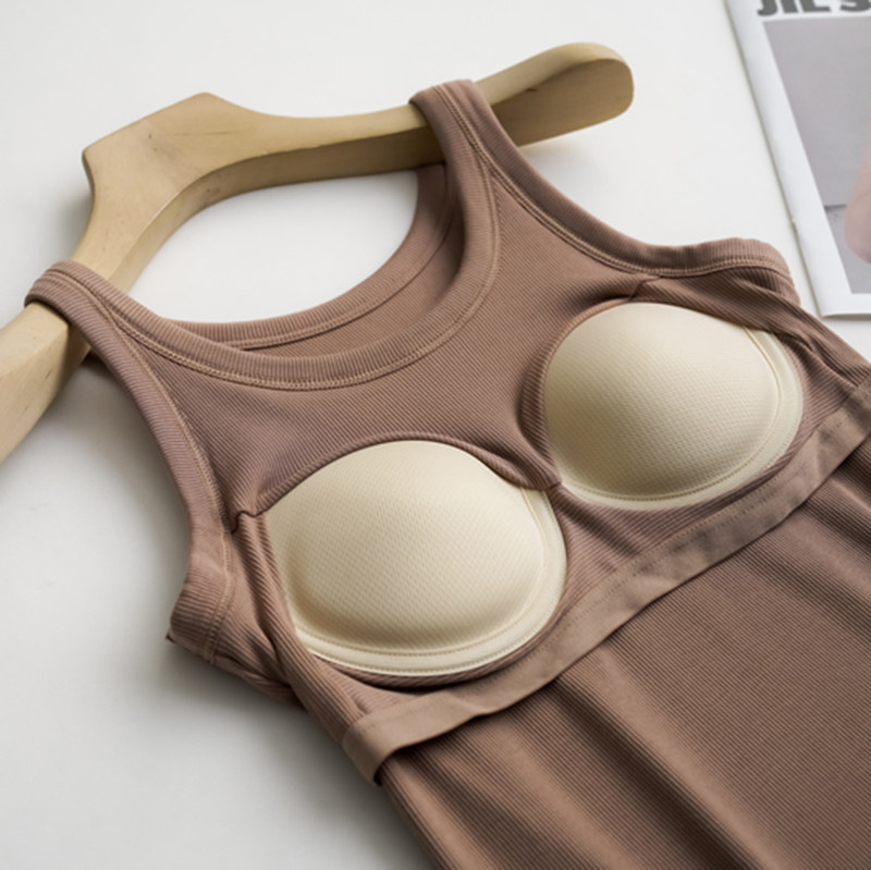 모달 웨어프리 브라 가슴 패드 일체형 실 캐미솔 여성용 봄 여름 아우터 스포츠 베이스 이너웨어