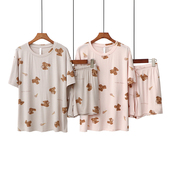 圆领卡通小熊冰淇淋印花家居服套装 2022睡衣女夏莫代尔短裤 短袖