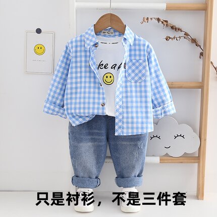 儿童长袖格子衬衫薄款童装纯棉衬衣宝宝春夏秋1-15岁外套男童上衣