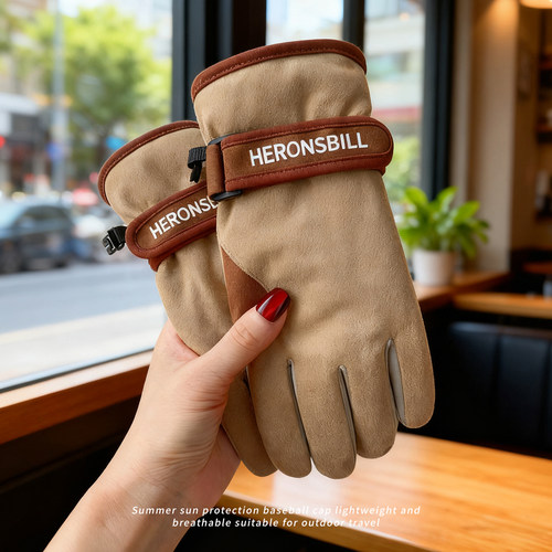 秋冬季加绒麂皮绒手套女士户外骑行加厚防滑防寒保暖可触屏手套男