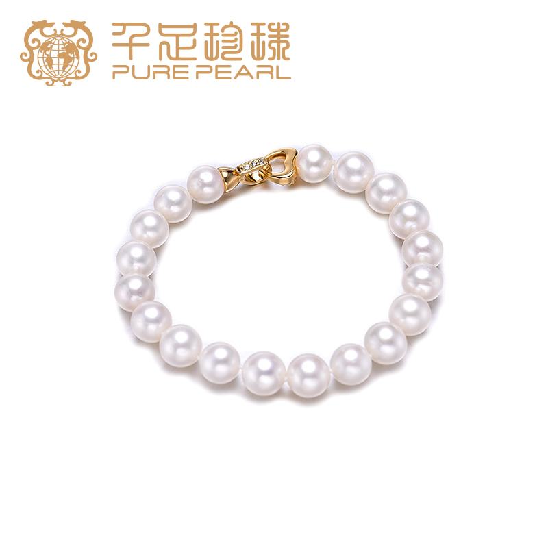 千足珍珠手链圆形，淡水