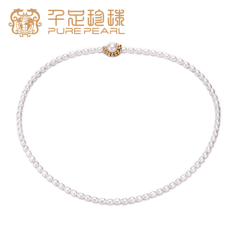 千足珍珠聆风白色淡水米粒小珍珠合金锁骨链小清新项链